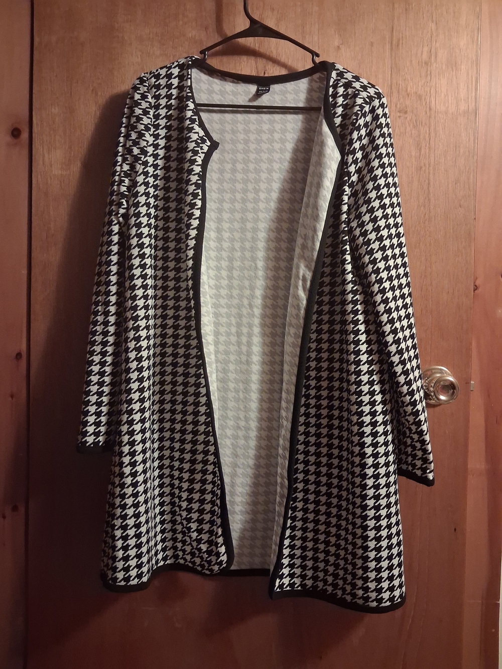 SHEIN Black & White Houndstooth Open Front Coatigan. NWOT